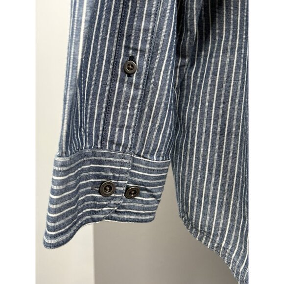 LL Bean Men’s Large Long Sleeve Cotton Button Up Shirt Blue White Stripes 266069 - Picture 7 of 15